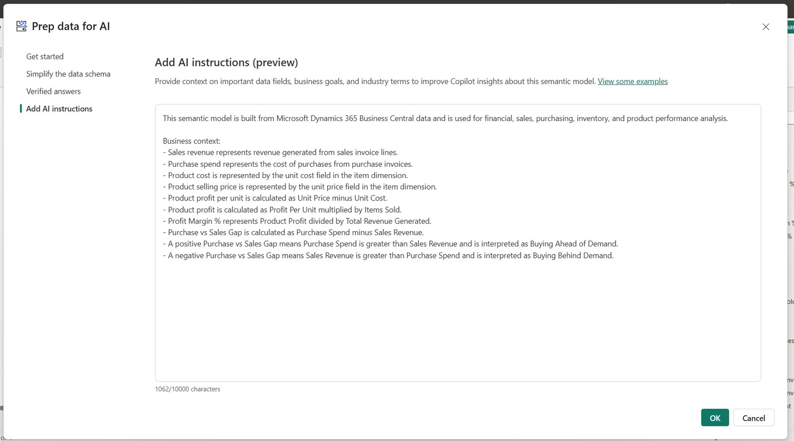Microsoft Fabric AI instructions configuration used to reduce data agent compute unit consumption